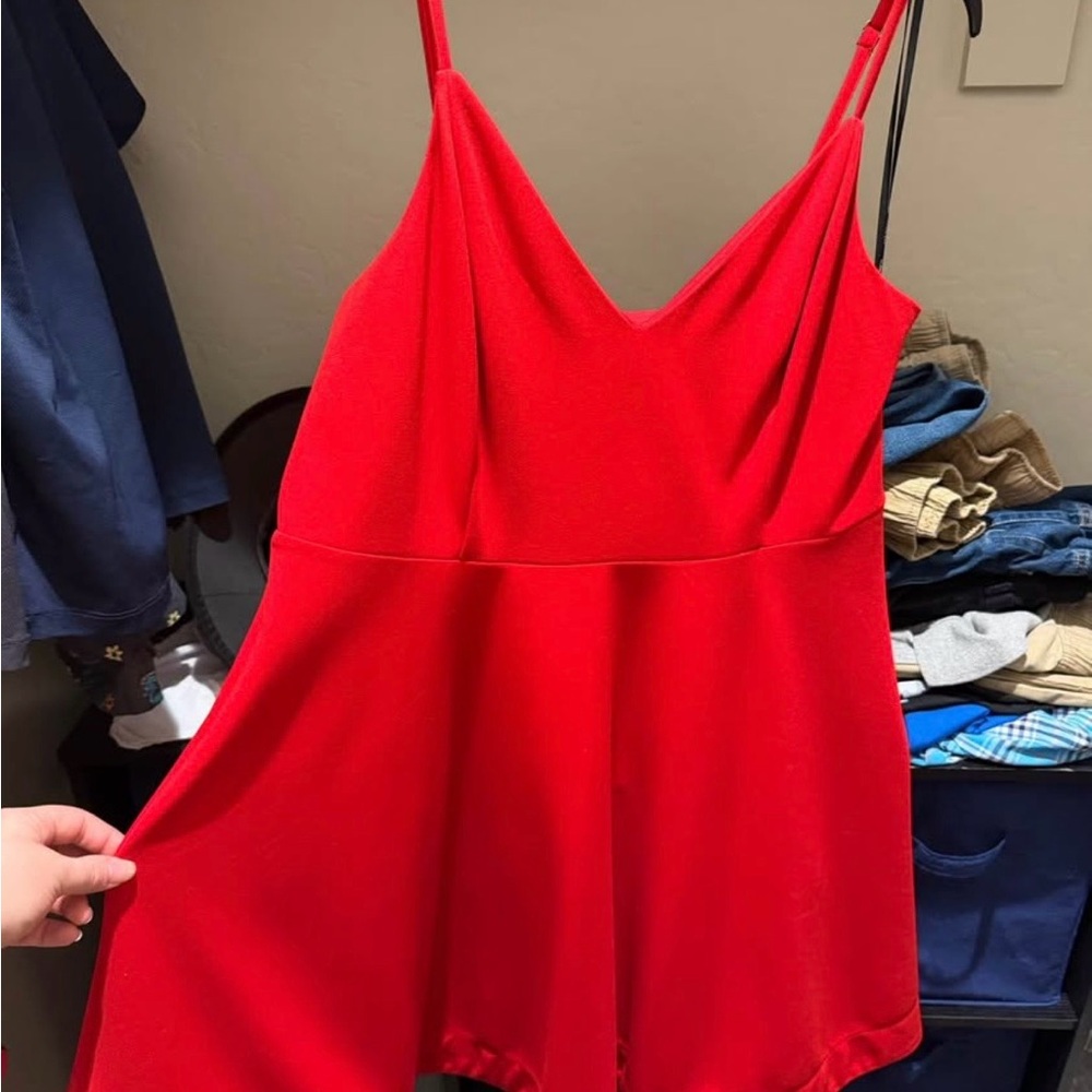 Forever 21 Bright Red V-Neck Cami Mini Dress